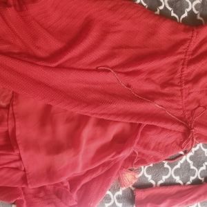 Red, long, sheer dress with liner and tassel tie